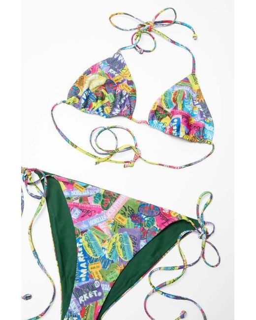 Acne White Graphic-Print Bikini