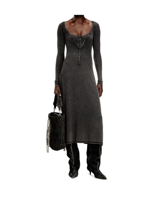 DIESEL Black D-Ley Faded Ribbed Jersey Midi Dress
