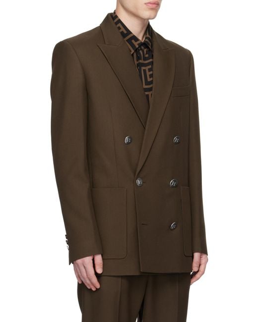Balmain Brown Twill Jacket With Monogram Buttons for men