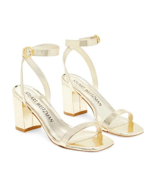 Stuart Weitzman Metallic Logo High-Heeled Sandals