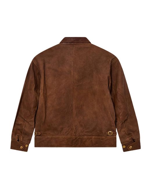 Visvim Brown Front Zipper Leather Jacket for men