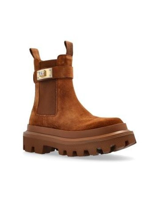 Dolce & Gabbana Brown Dg Logo Plaque Ankle Boots