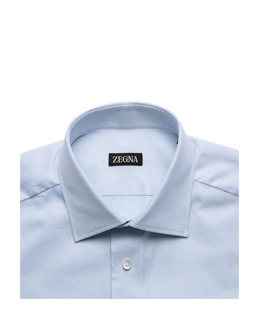 Zegna Blue Dress Business Long-Sleeved Shirt for men