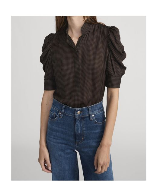 FRAME Black Houndstooth Short-Sleeved Top