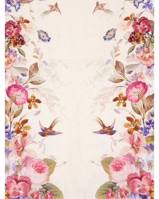 Zimmermann Natural Ruffled Floral Midi Dress