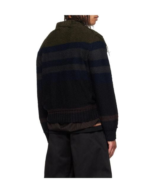 Sacai Black Striped Knit Pullover Sweater for men