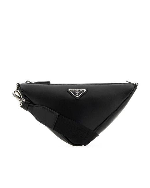 Prada Black Triangle Logo Zipped Messenger Bag for men