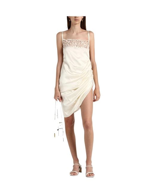 Jacquemus White Solid-Color Lace Satin Dress