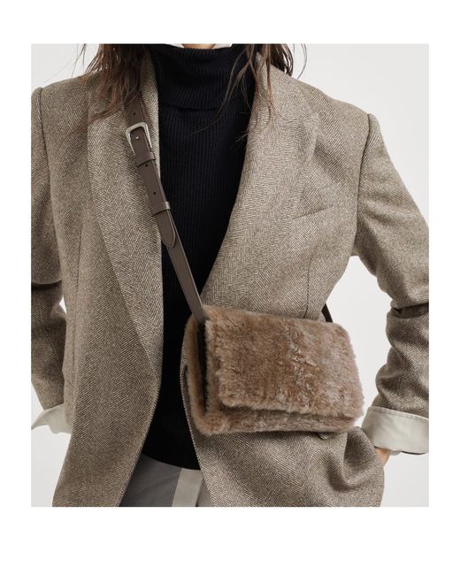 Brunello Cucinelli Brown Shearling Cross Body Bag