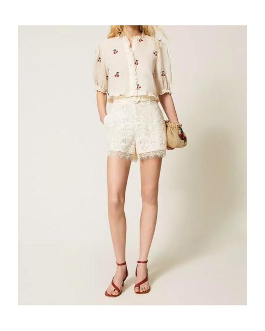 Twinset Natural Belt Lace Shorts