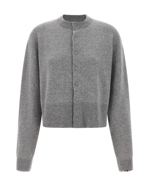 Extreme Cashmere Gray N170 Chou Button Crew-Neck Cardigan