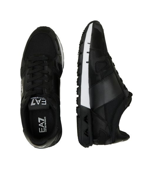 EA7 Black Logo-Debossed Sneakers for men