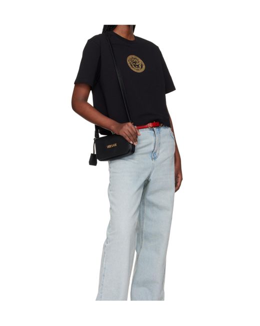 Versace Black Tag Foldover Top Mini Shoulder Bag