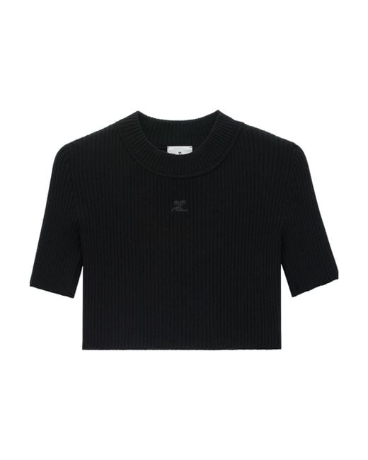 Courreges Black Courrèges Mockneck Rib Knit Cropped Top