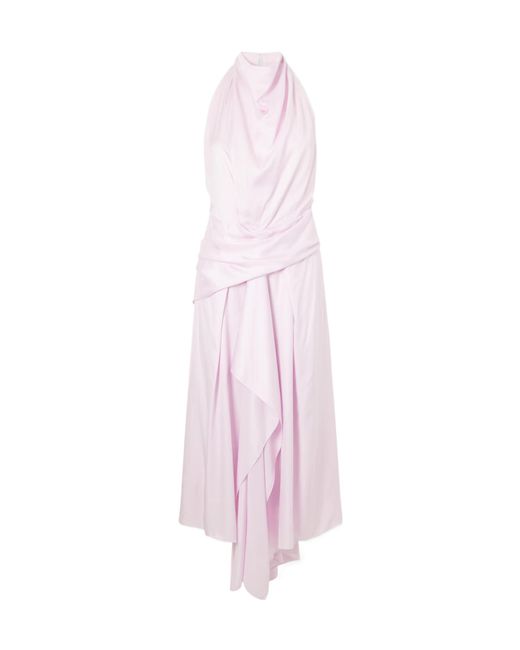 Brandon Maxwell Pink The Marin Satin Halterneck Midi Dress