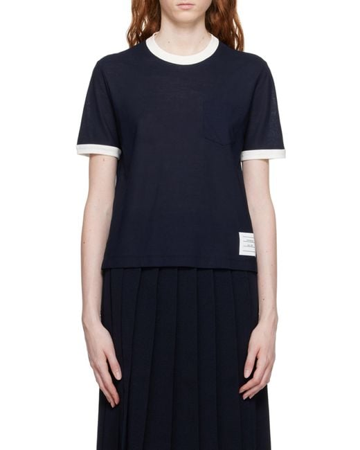 Thom Browne Blue Logo-Patch Cotton T-Shirt