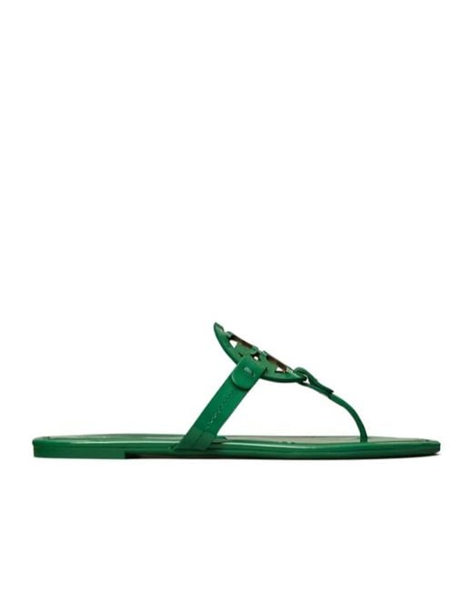 Tory Burch Green Miller Double T Slides