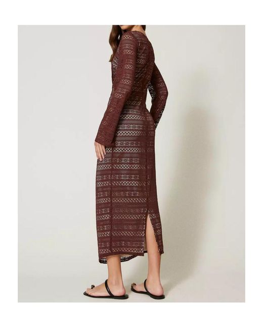 Twinset Brown Knitted Midi Dress