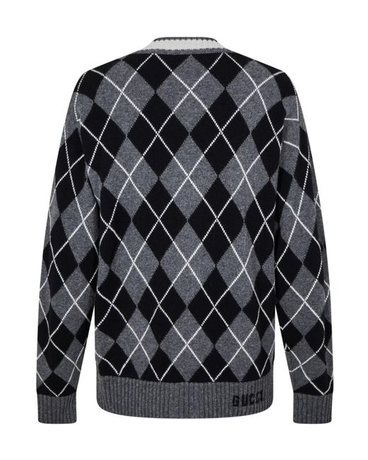 Gucci Gray Diamond Pattern Knitted Cardigan for men