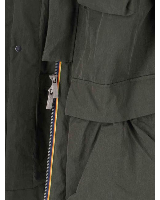 K-Way Green Pocket Detailed Hooded Jacket for men