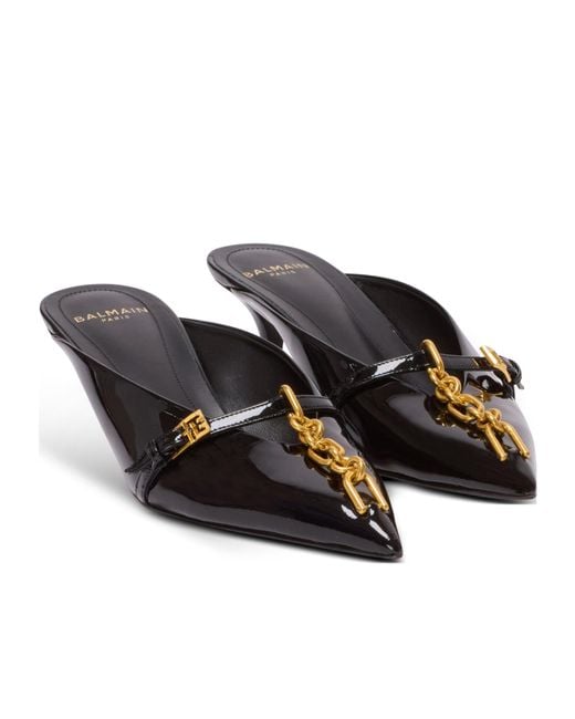 Balmain Multicolor Sync Patent Leather Mules With Pointed Toe