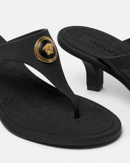 Versace Black Heeled Thong Sandals