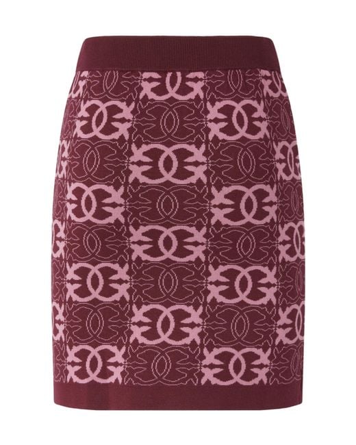 Pinko Red Logo-Pattern Knit Straight Skirt