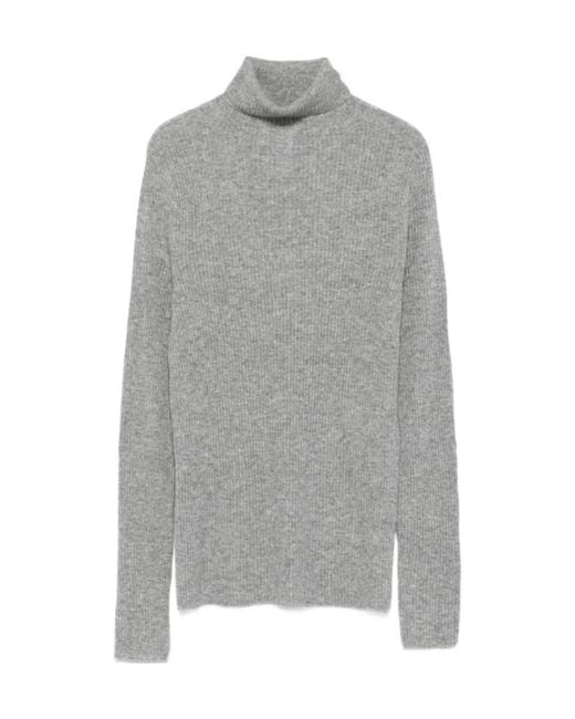 Fabiana Filippi Gray Ribbed-Knit Turtleneck Jumper