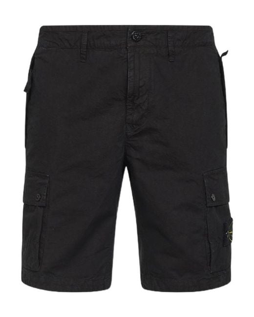 Stone Island Black Cargo Bermuda Shorts for men