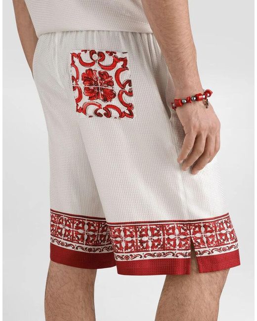 Dolce & Gabbana Red Silk Printed Shorts for men