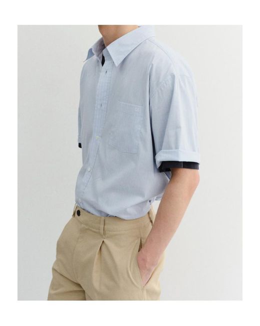 DUNST Blue Oversized Striped Short Sleeve Shirt for men