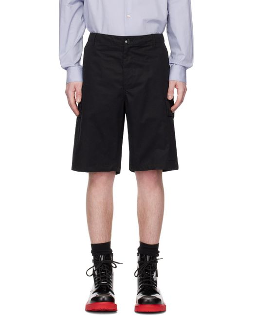 KENZO Black Logo Patch Knee-Length Cargo Shorts for men