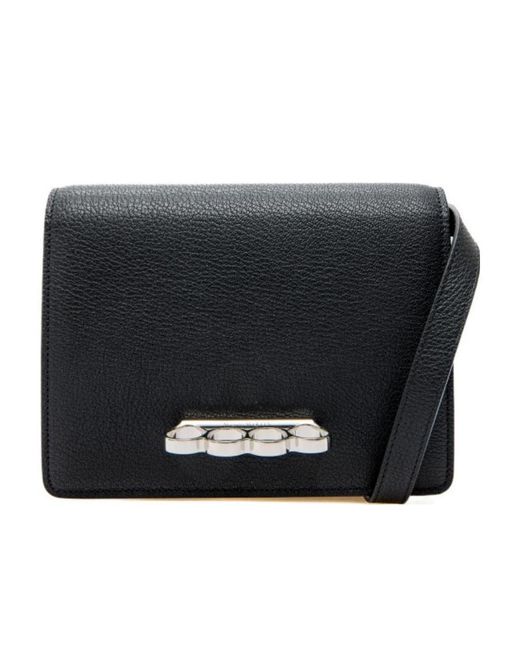 McQueen Black The Four Ring Foldover Shoulder Bag