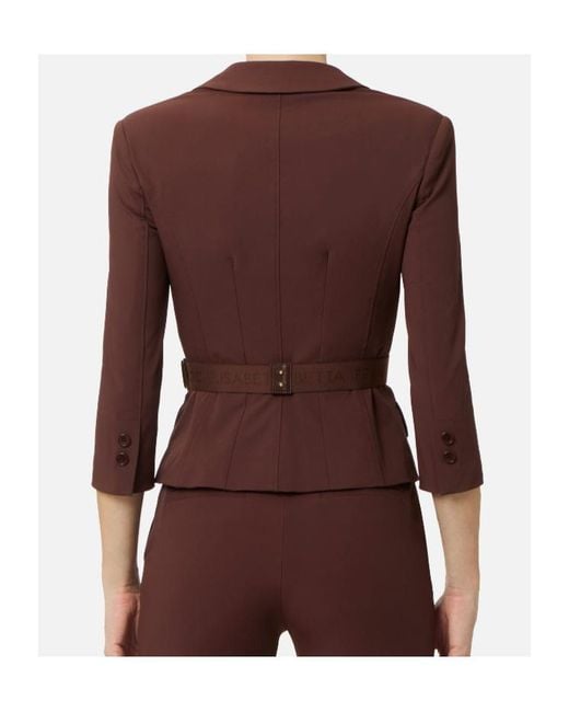 Elisabetta Franchi Brown Belted Double-Breasted Blazer