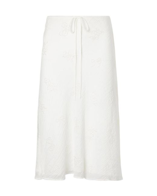 Staud White Bead-Embellished Crinkled Modal-Blend Organza Midi Skirt