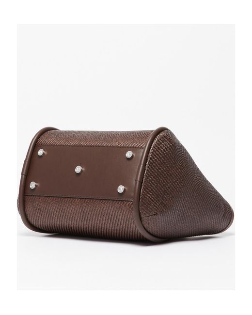 Max Mara Brown Logo Plaque Top Handle Bag