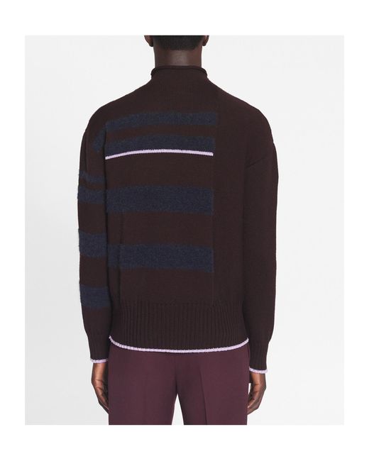 Lanvin Black Striped Mock-Neck Knitted Jumper for men