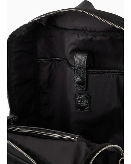 Giorgio Armani Black Logo Printed Zipped Backpack for men
