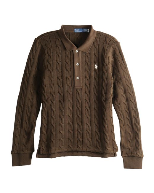 Polo Ralph Lauren Brown Cable-Knit Polo Jumper