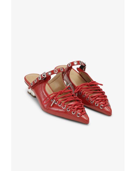 Ganni Red Lace-Up Mules