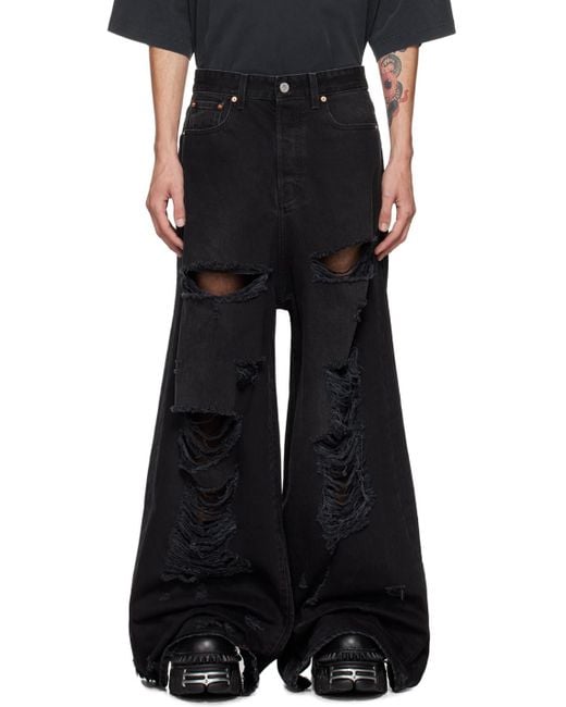 Vetements Black Distressed Wide Leg Jeans for men