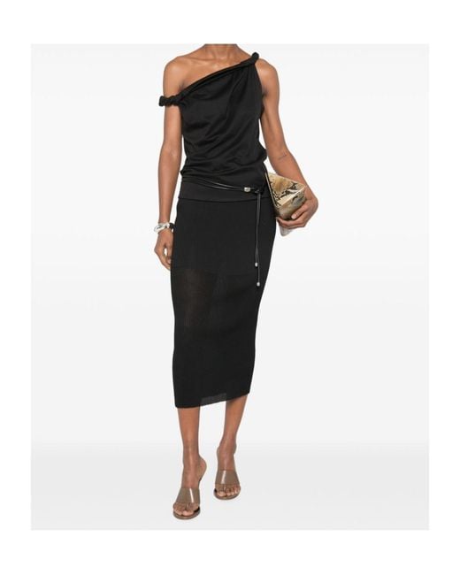 Alberta Ferretti Black Ribbed Midi Skirt