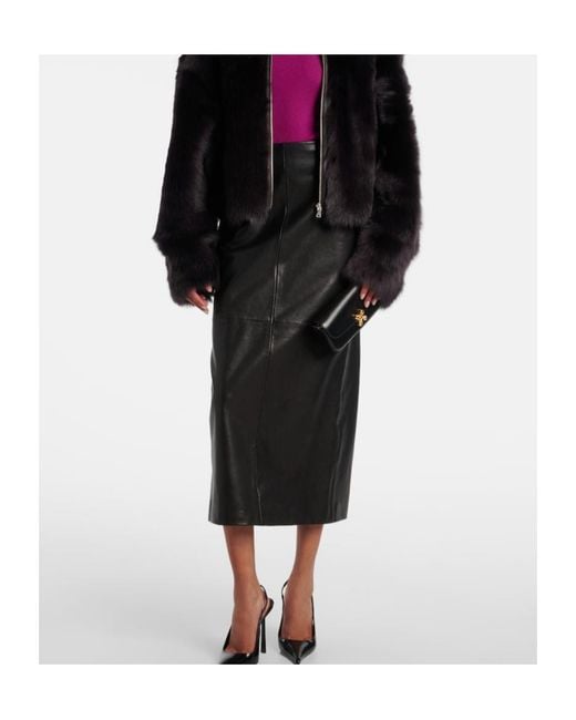 Nour Hammour Black Elisse Leather Pencil Skirt
