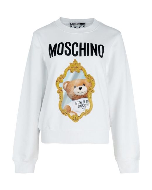 Moschino White Teddy Mirror Crew-Neck Sweatshirt