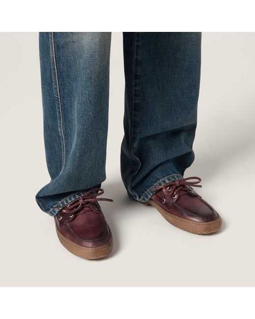 Miu Miu Brown Leather Deck Shoes