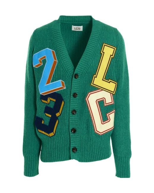 LC23 Green V-Neck Cardigan for men