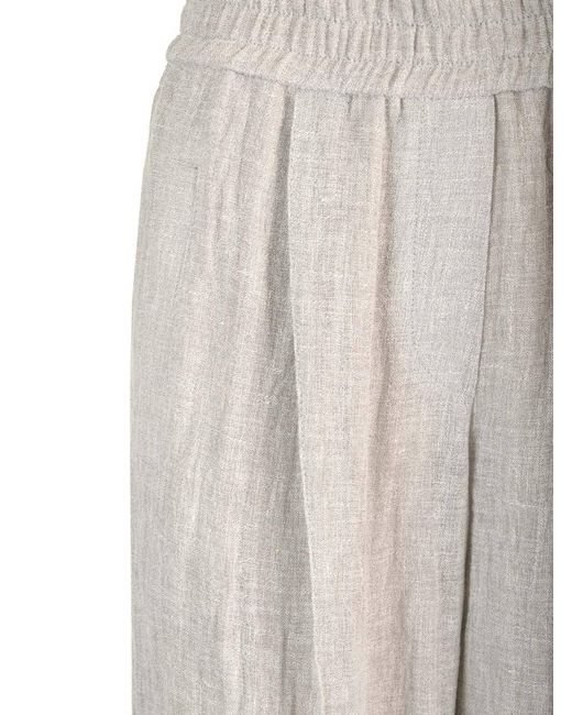 Brunello Cucinelli Gray High Waisted Wide Leg Trousers