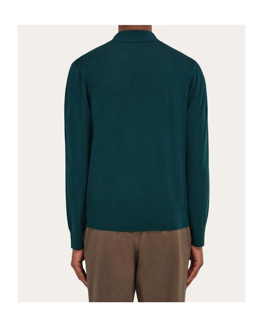 Ferragamo Green Ferragamo Long-Sleeved Polo Shirt for men