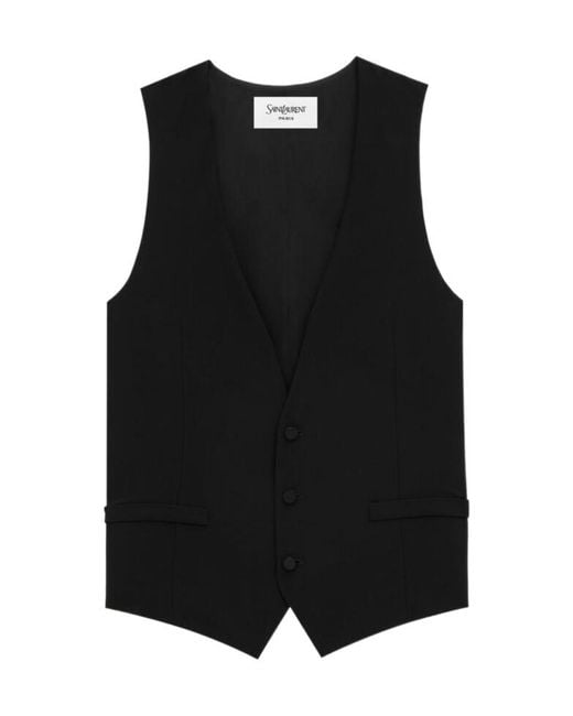 Saint Laurent Black V-Neck Button-Up Waistcoat for men