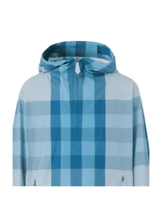 Burberry Blue Checked Packaway Hooded Jeacket for men